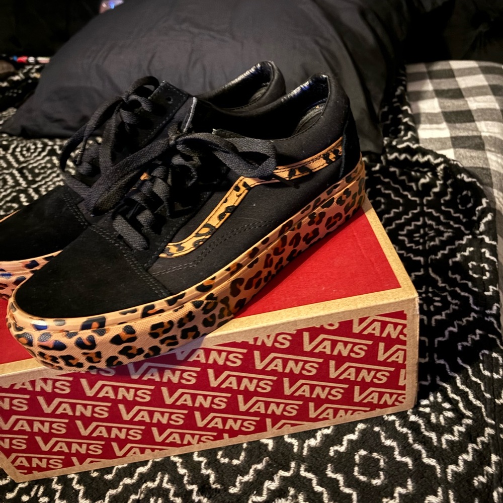Vans Black and Brown Sneakers Leopard Print